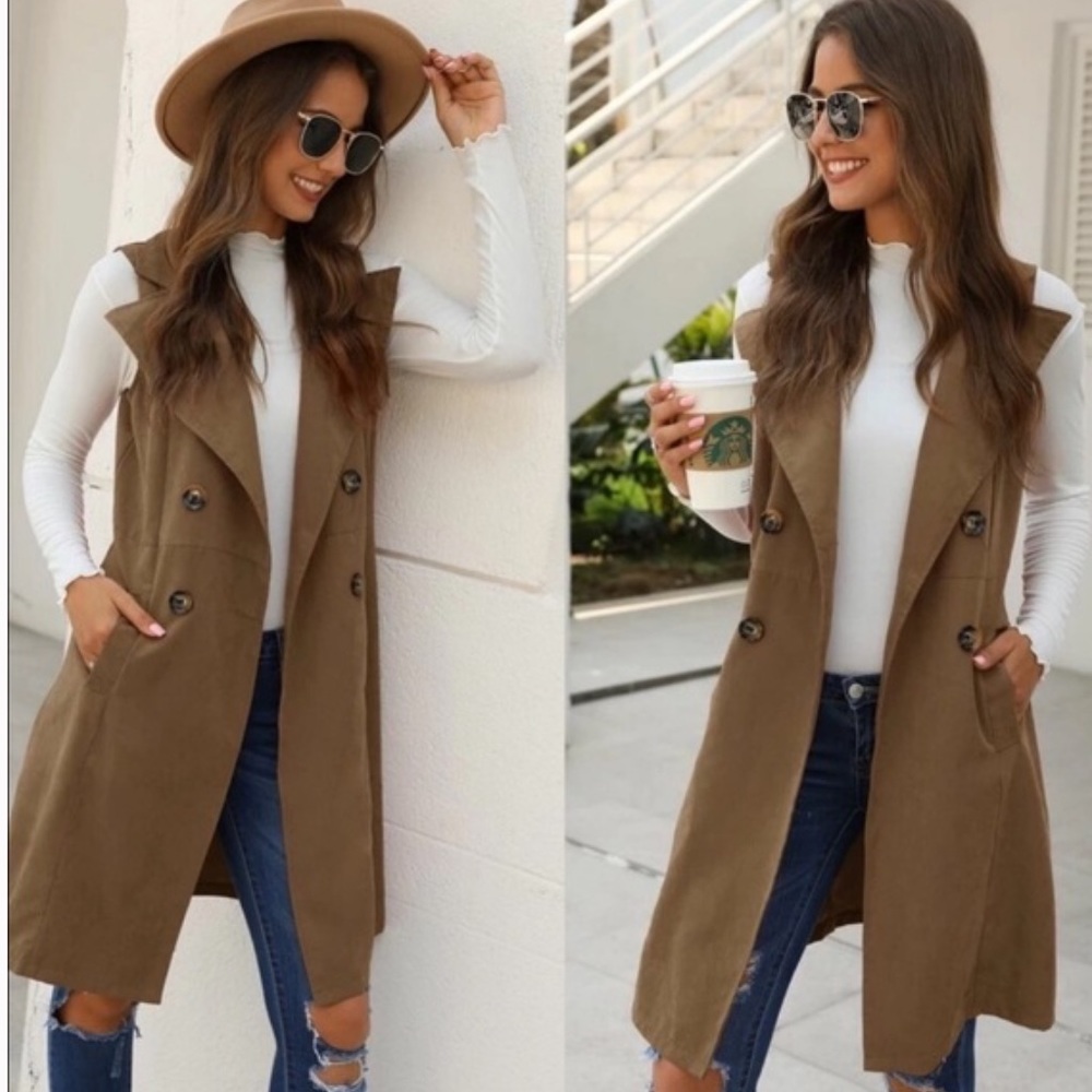 Chic Waterfall Button Detail Slay Long Vest - Picture 3 of 3